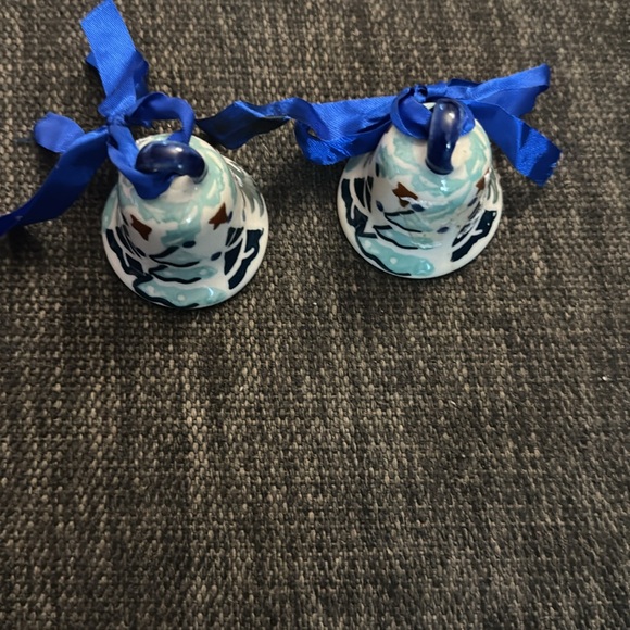 Pair of Boleslawiec Polish Pottery  Christmas bell ornaments - Picture 2 of 3